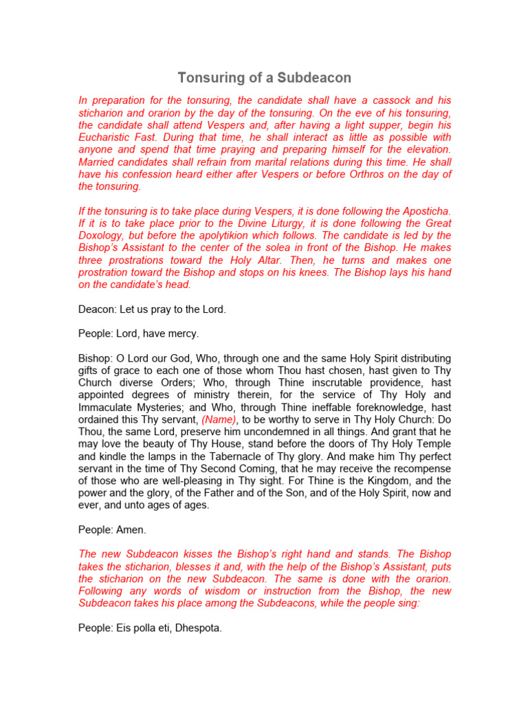 Tonsuring Ceremony for Subdeacons | PDF | Christian Worship And Liturgy ...