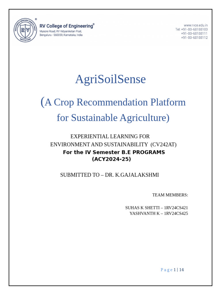 Crop Recommendation for Sustainable Farming | PDF | Agriculture | Soil