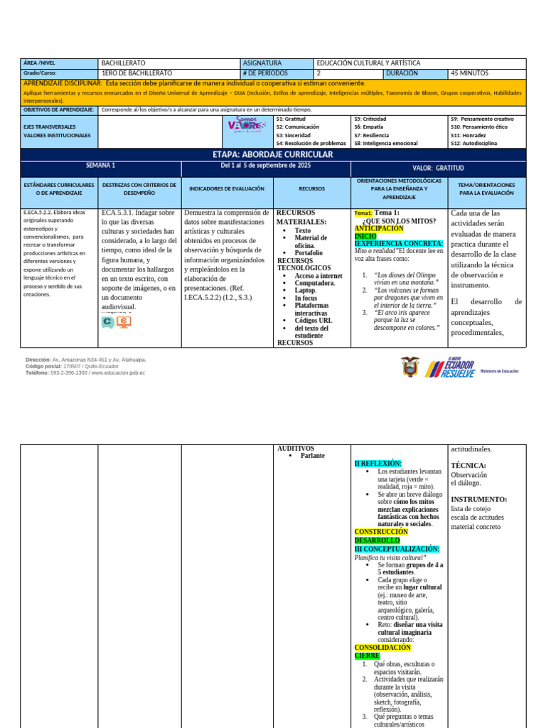 1ero de Bachillerato 1ER TRIMESTRE | PDF | Plan de estudios | Aprendizaje