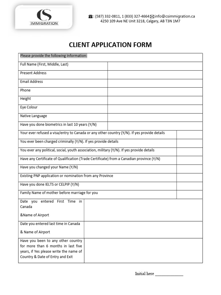 Client Application Form for Immigration | PDF | Kinship And Descent ...