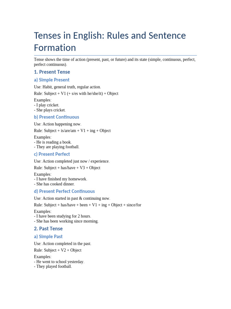English Tenses: Rules & Examples Guide | PDF | Perfect (Grammar ...