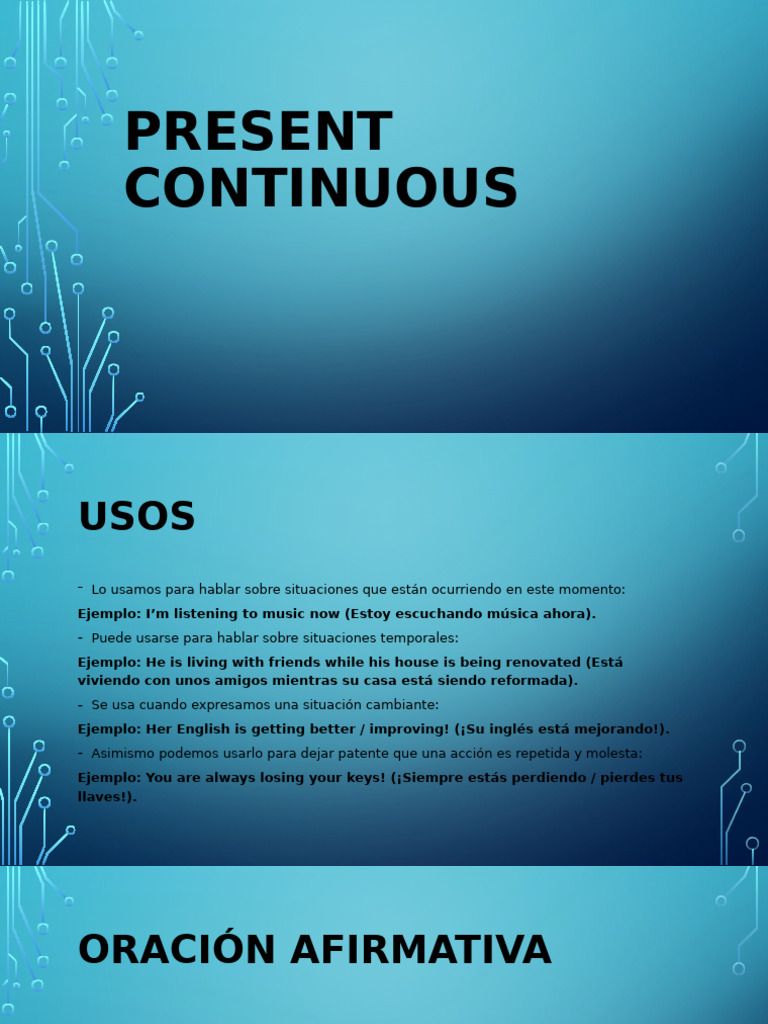 Usos y formación del presente continuo | PDF | Lingüística