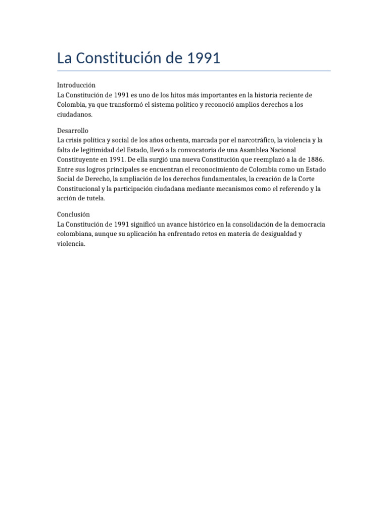 La Constitución de 1991 en Colombia | PDF