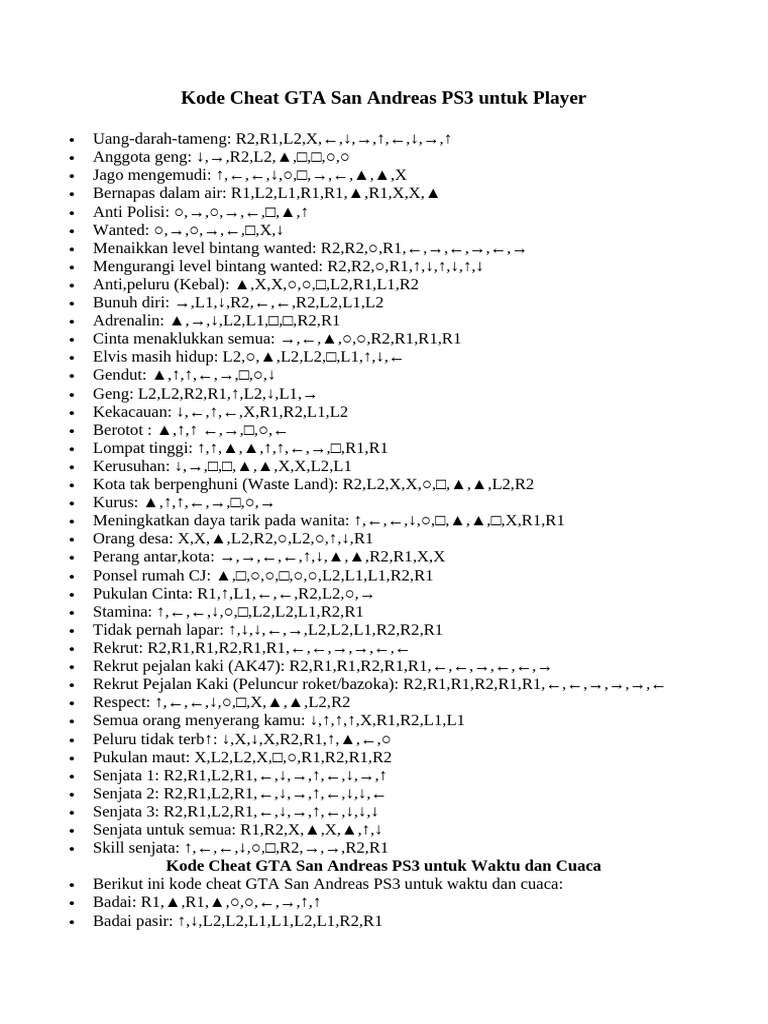 Cheat GTA San Andreas PS3 Lengkap | PDF