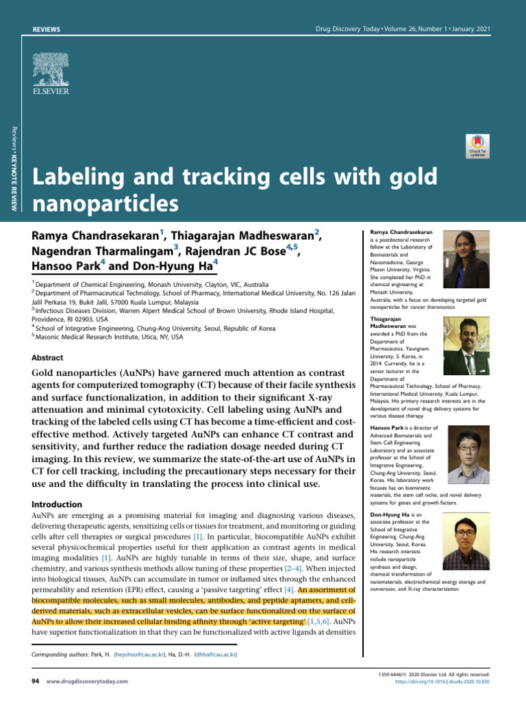 Labeling and Tracking Cells With Gold Nanoparticles | PDF | Ct Scan ...