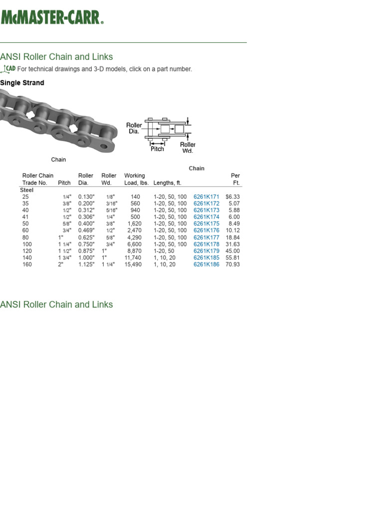 ANSI Roller Chains and Links Guide | PDF