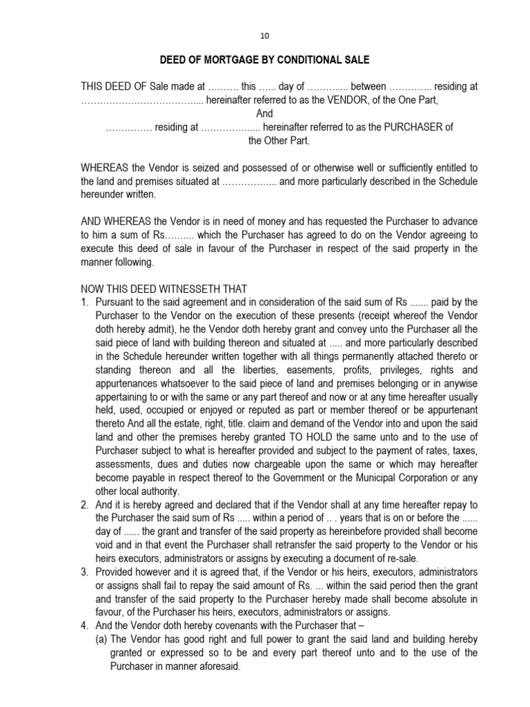Conditional Sale Mortgage Deed Template | PDF | Natural Resources Law ...