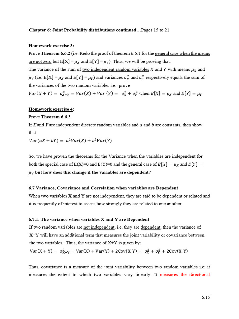 Variance and Covariance of Random Variables | PDF | Variance | Covariance