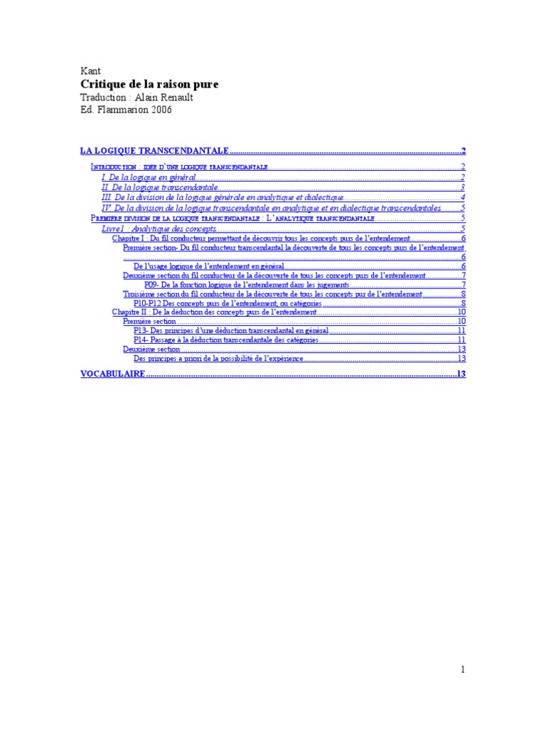 Logique transcendantale chez Kant | PDF | A priori et a posteriori ...