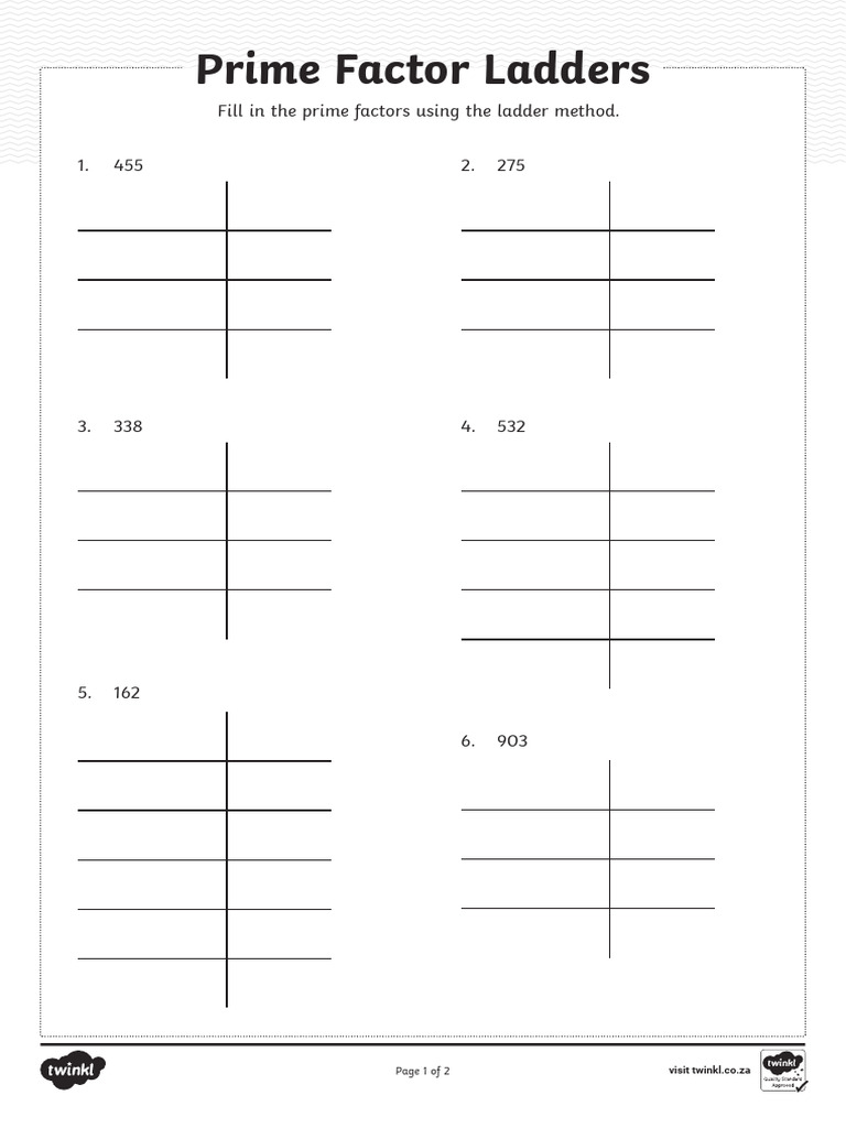 Prime Factorization Ladder Worksheet | PDF | Chess Theory | Chess