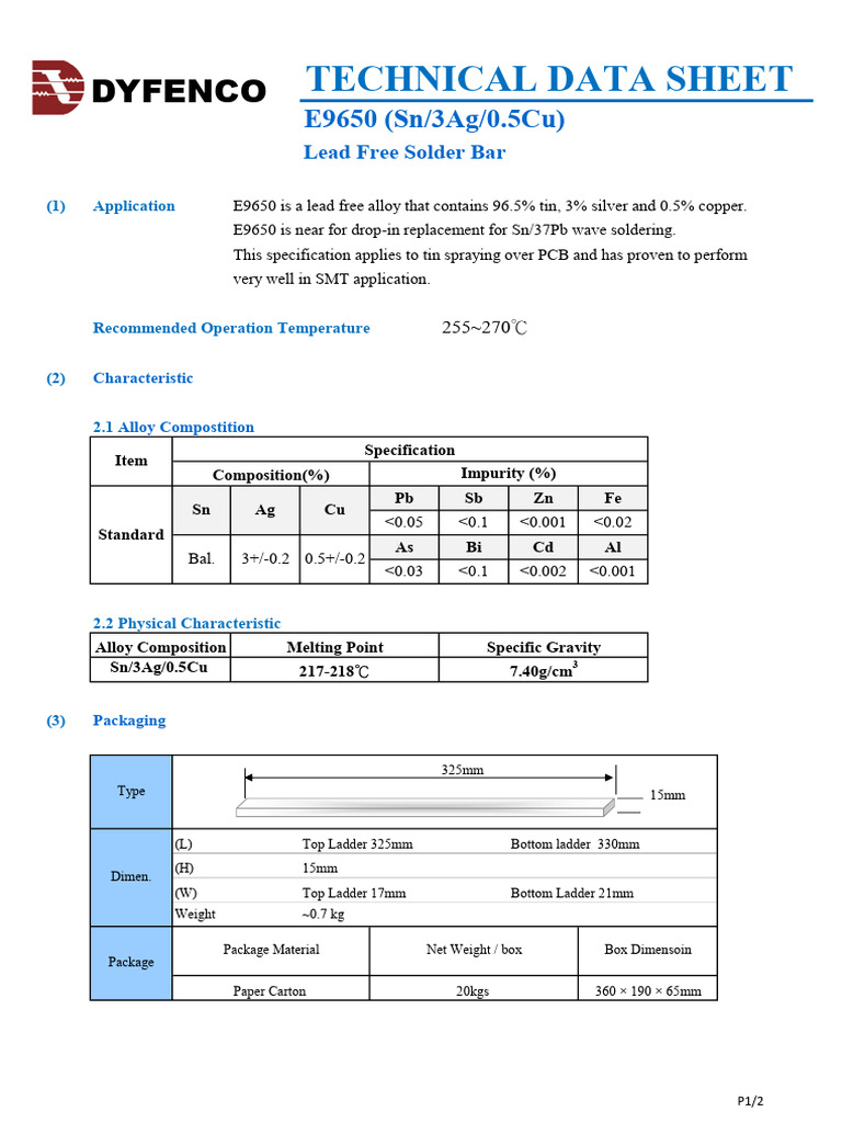 E9650 Lead-Free Solder Specifications | PDF | Tin | Building Materials