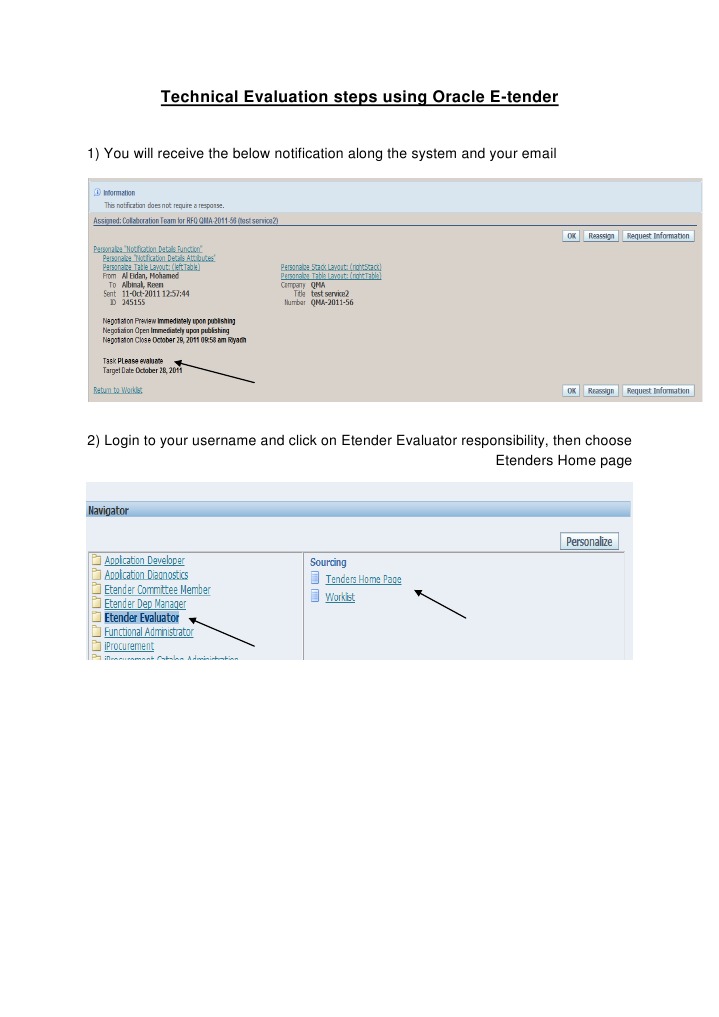 Technical Evaluation Steps Using Oracle E-Tender | PDF