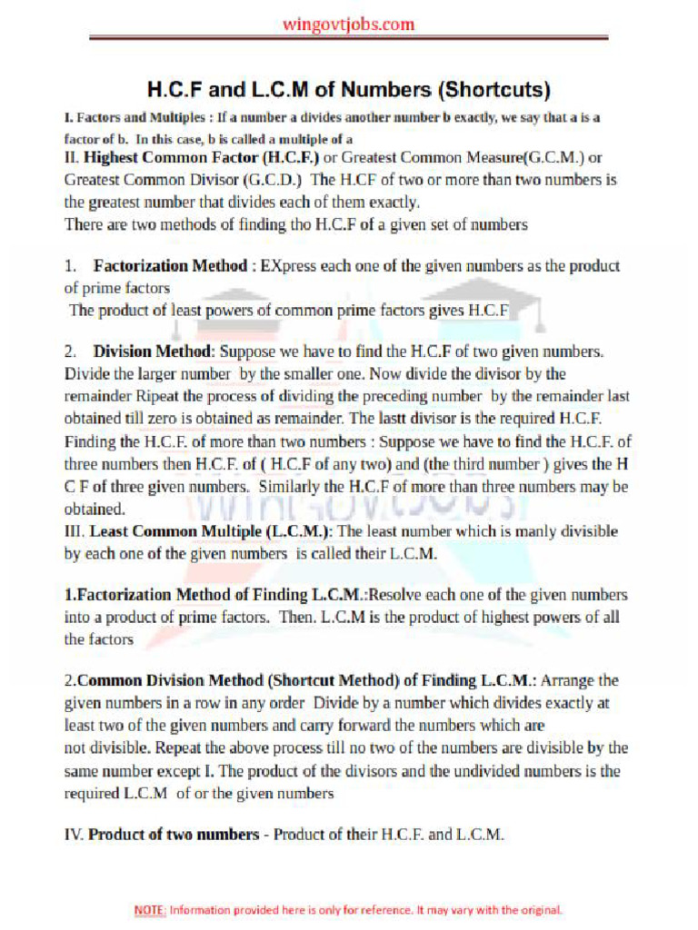 HCF LCM | PDF