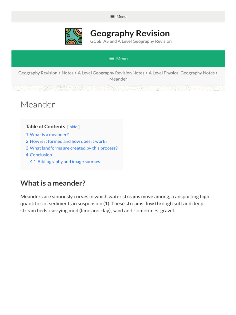 Understanding Meander Formation in Geography | PDF | Erosion | Stream