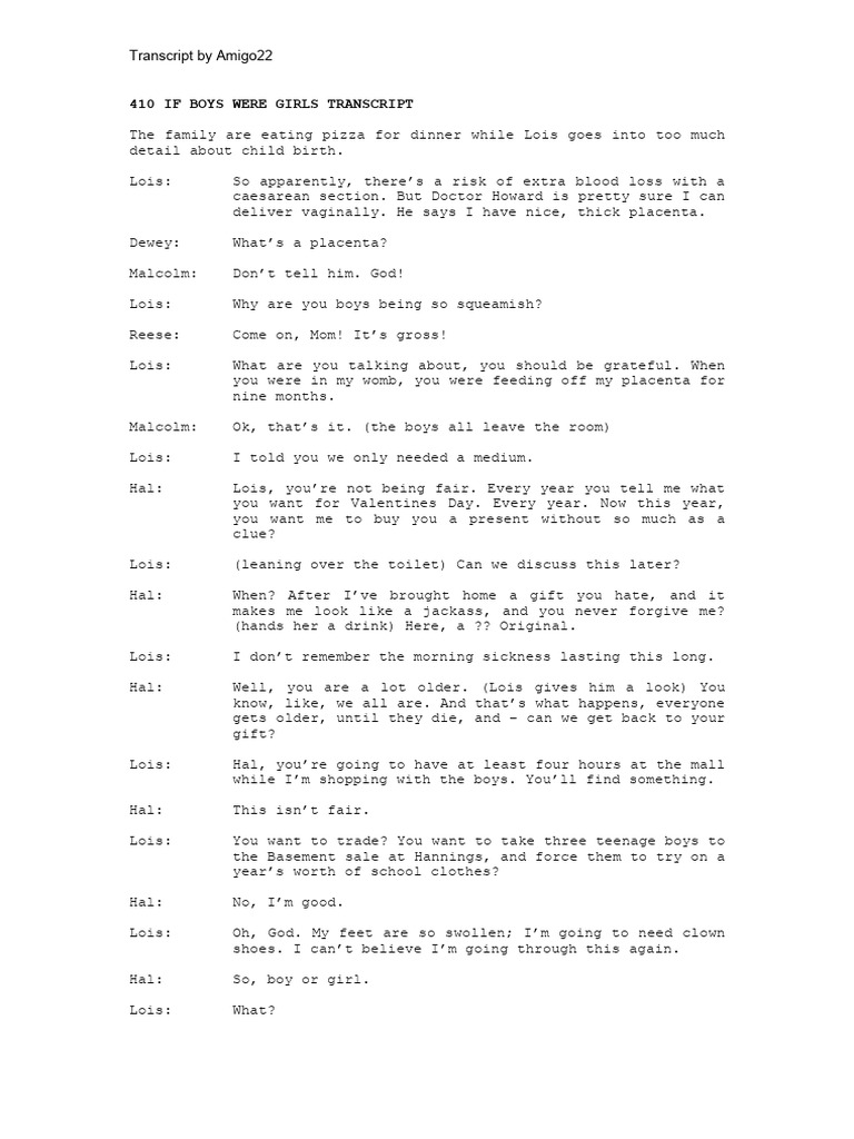 If Boys Were Girls: Episode Transcript | PDF