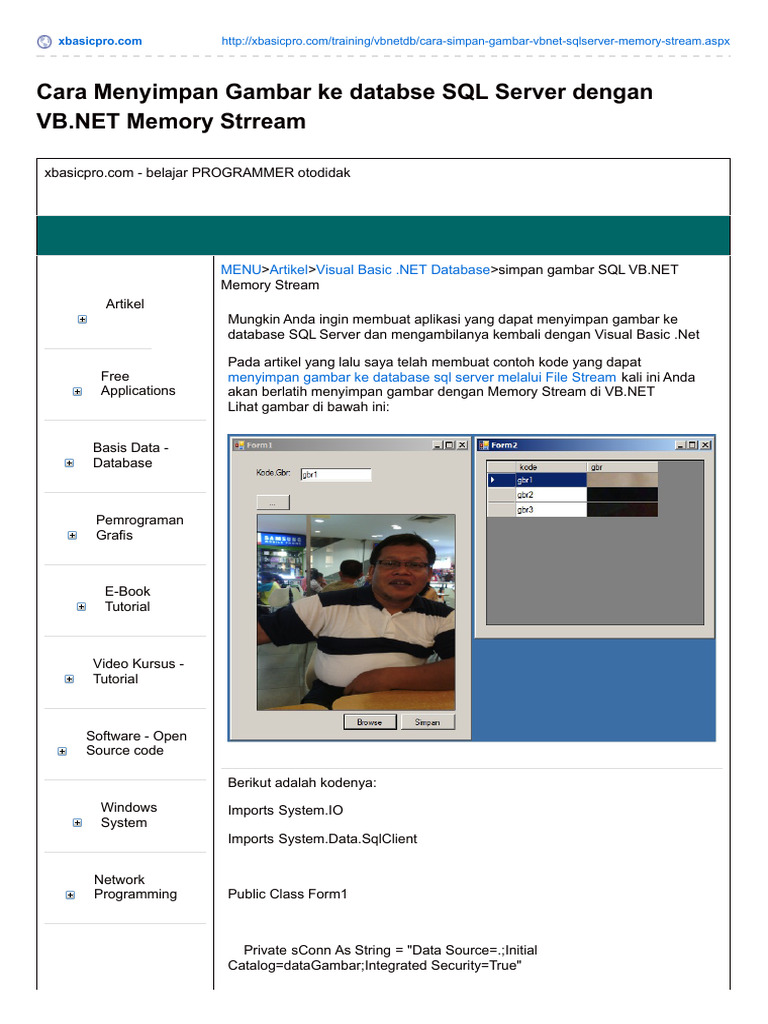 Simpan Gambar ke SQL Server dengan VB.NET | PDF | Databases | Data ...