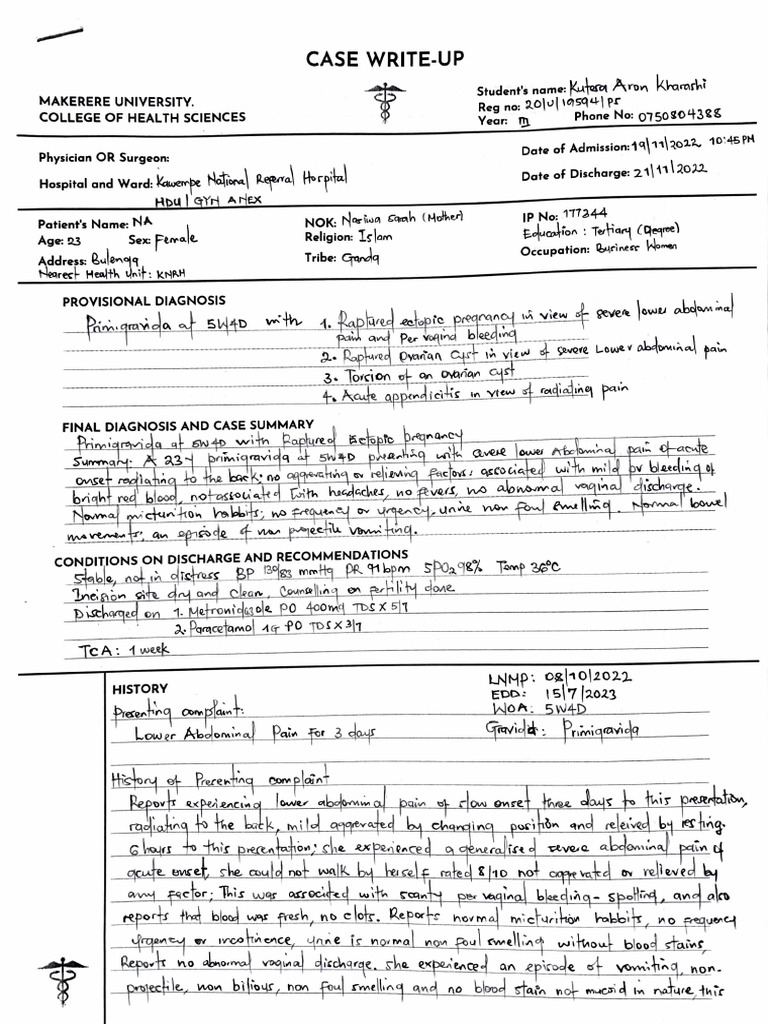 Medical Case Write-Up Template | PDF | Medicine | Health Care