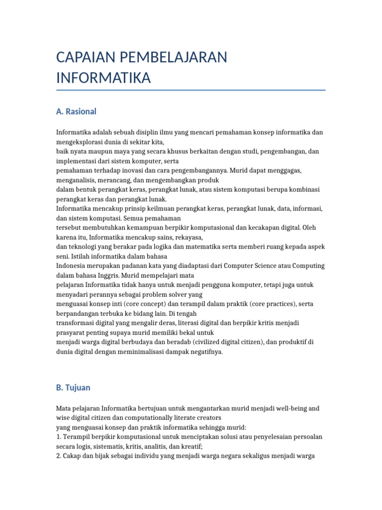 Capaian Pembelajaran Informatika SMP | PDF