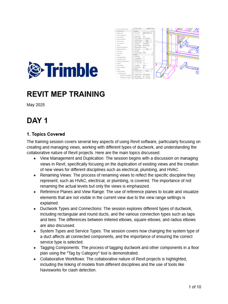Revit MEP Training Overview: Day 1 | PDF | Autodesk Revit | Duct (Flow)