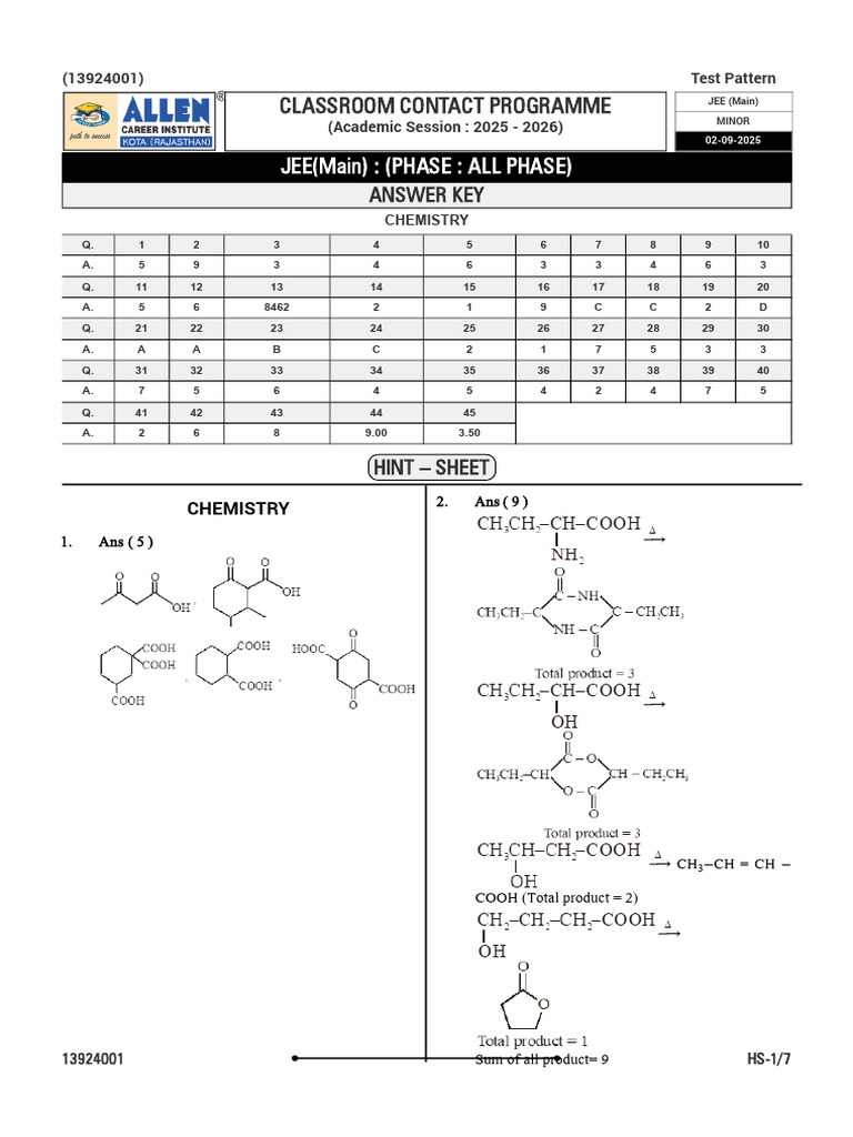 JEE Main 2025 Chemistry Answer Key | PDF | Atomic Orbital | Amine