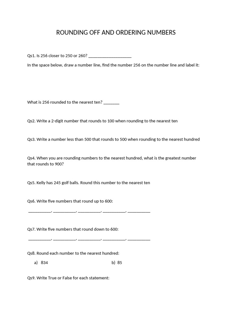 Rounding Numbers Practice Worksheet | PDF
