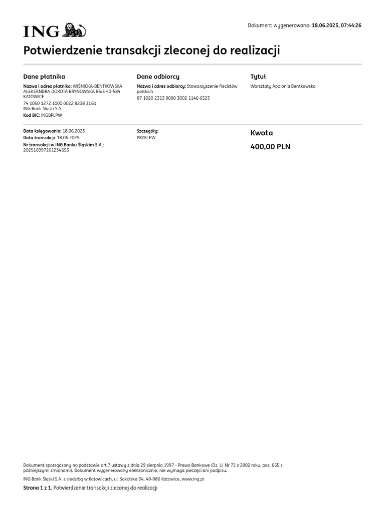 Potwierdzenie Transakcji NR 0215343121 180625 | PDF