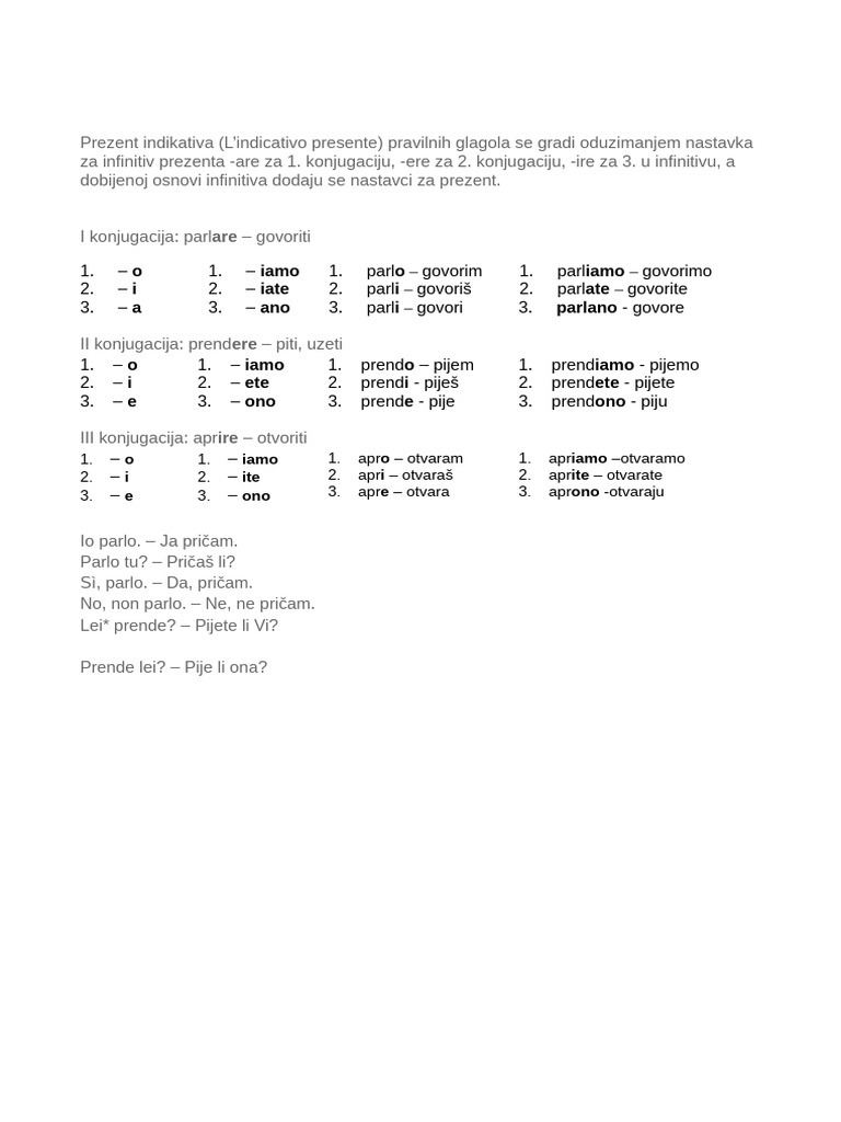 Italijanski Glagoli-Podela 1 Deo | PDF