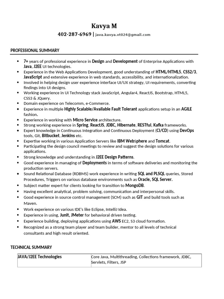 Java Full Stack Developer Resume | PDF | Databases | Spring Framework