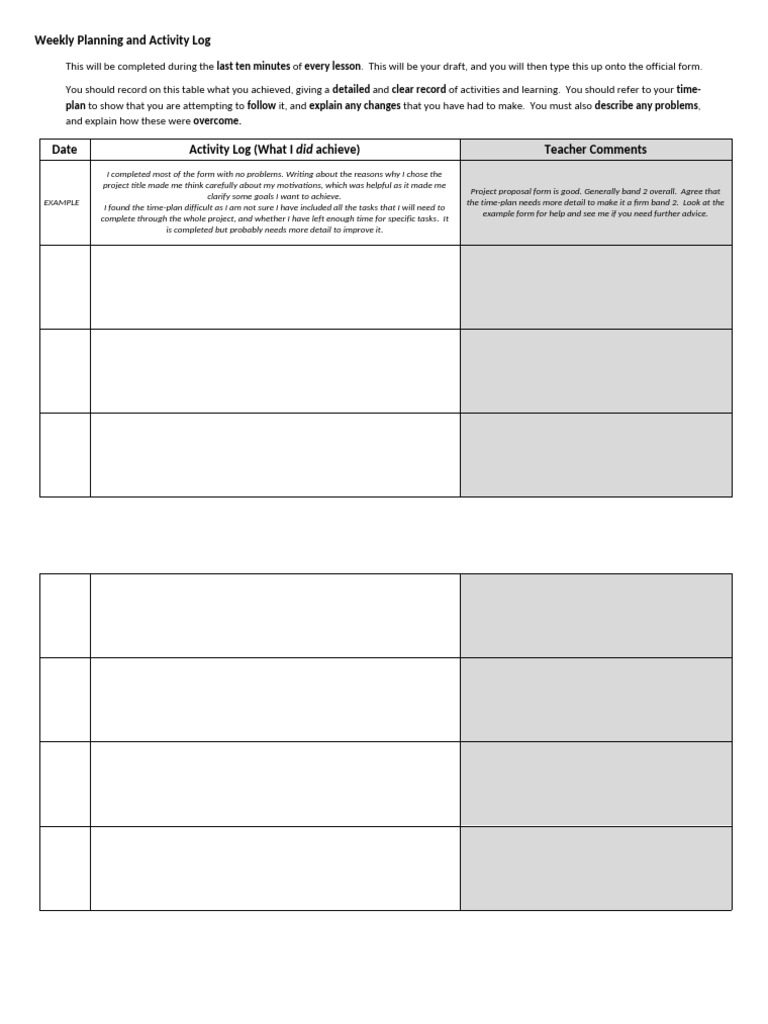 Weekly Activity Log Template | PDF