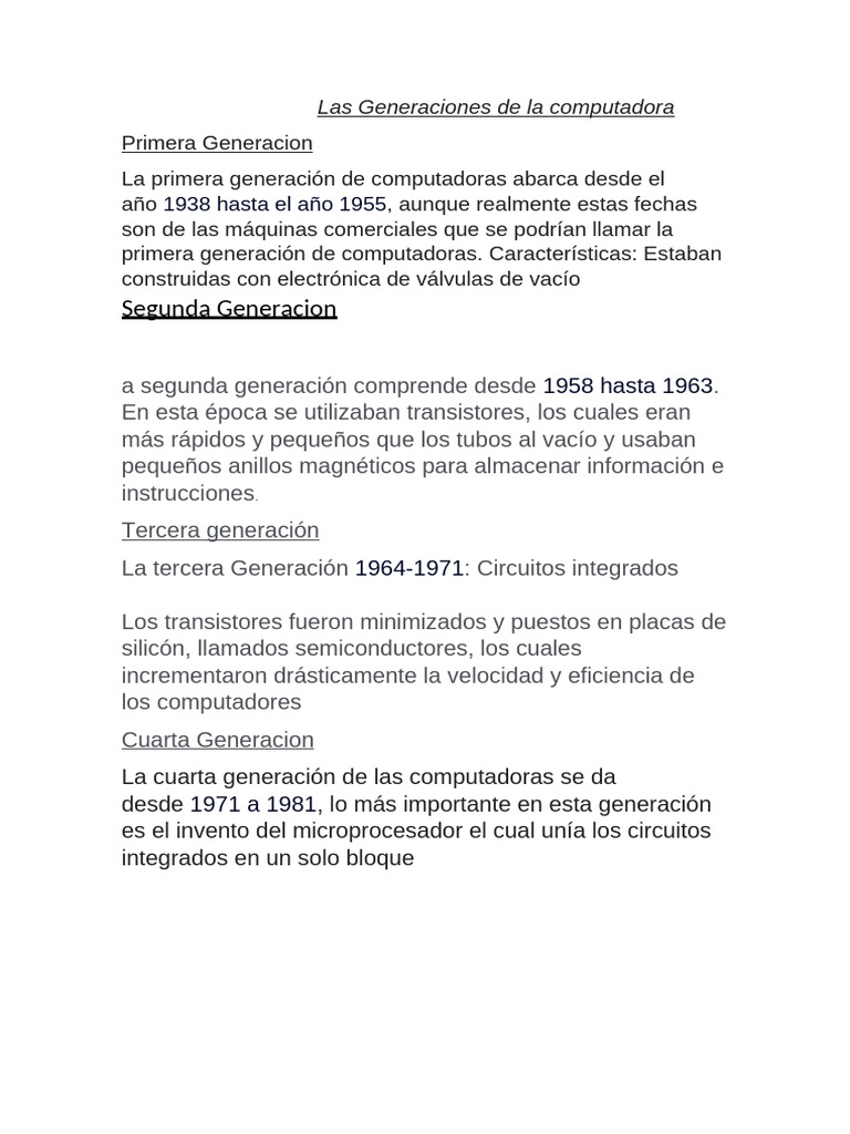 Las Generaciones de La Computadora | PDF