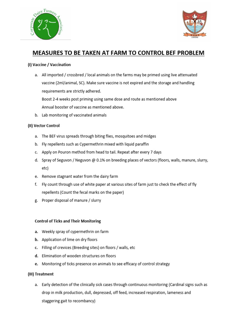 Farm Measures to Control BEF Outbreak | PDF | Parasitism | Vaccines
