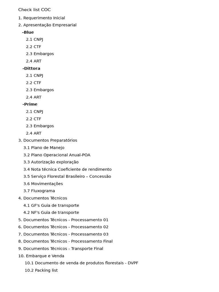 Checklist Completo para COC Florestal | PDF