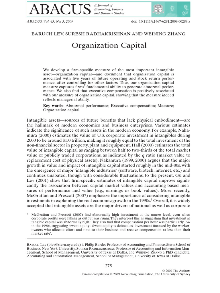 Measuring Organization Capital's Impact | PDF | Capital (Economics ...