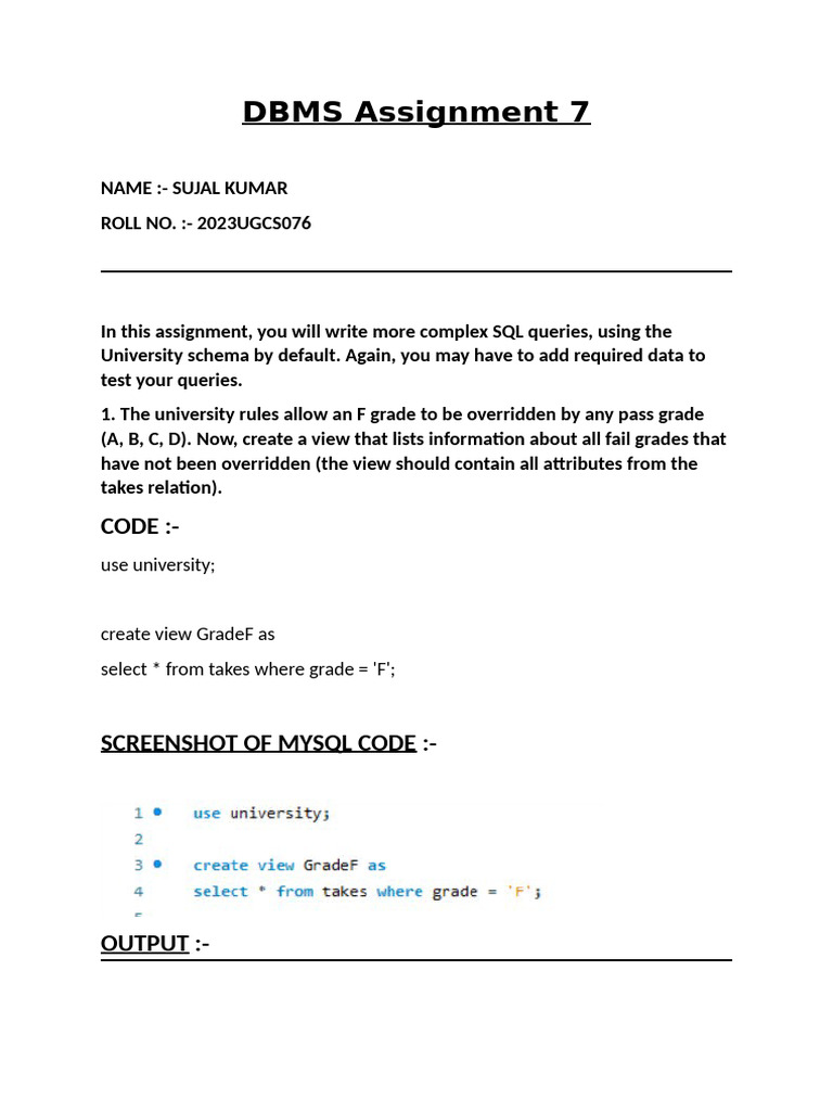 Advanced SQL Queries for DBMS Assignment | PDF | Computing | Computer ...