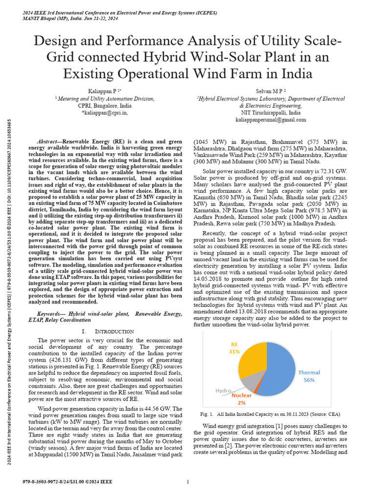 Hybrid Wind-Solar Plant Design in India | PDF | Wind Power ...
