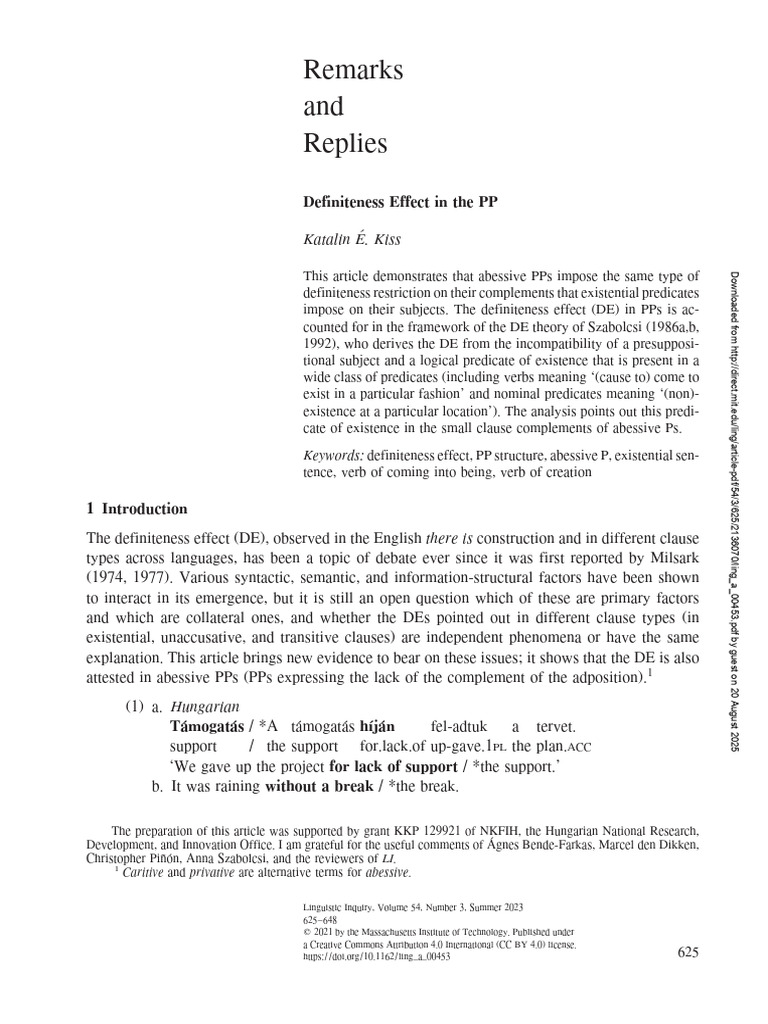 Definiteness Effect in Abessive PPs | PDF | Subject (Grammar ...