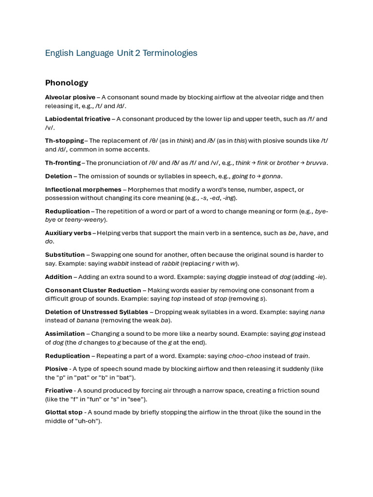English Language Unit 2 Terminologies | PDF | English Language | Word