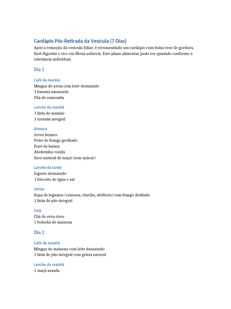 Cardapio_Pos_Vesicula | PDF | Culinária | Alimentos