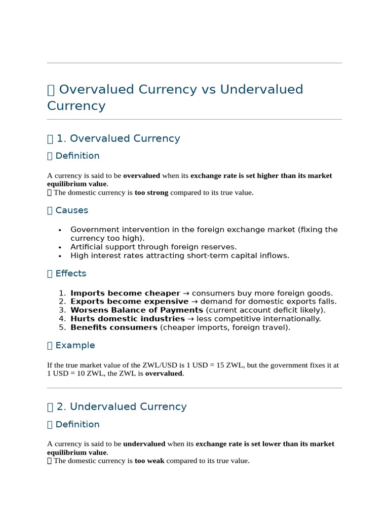 Overvalued Vs Undervalued Currency | PDF | Exchange Rate | Balance Of  Payments