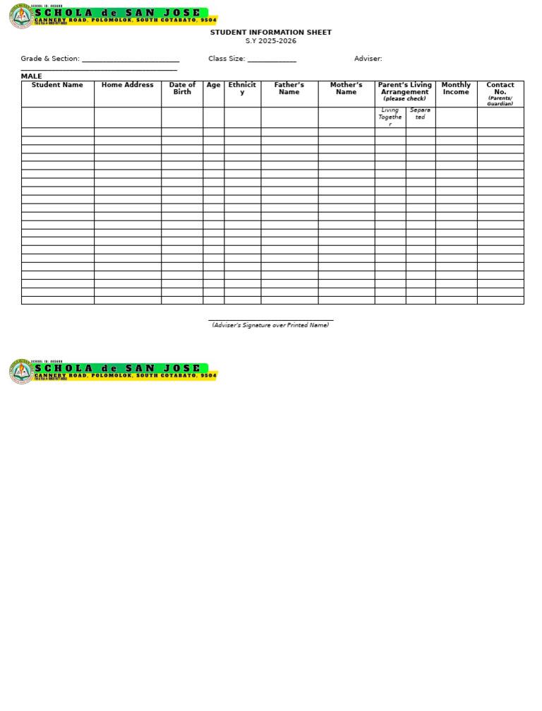 Student Information Sheet Summary | PDF