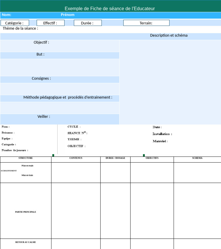 Fiche de séance pour éducateurs sportifs | PDF
