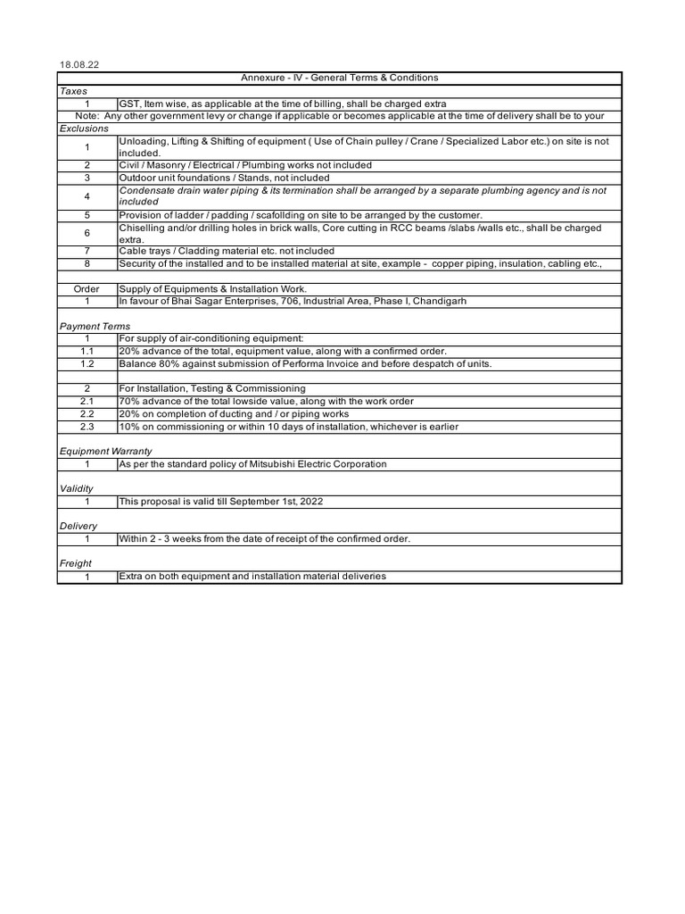 Air Conditioning Supply & Installation Terms | PDF