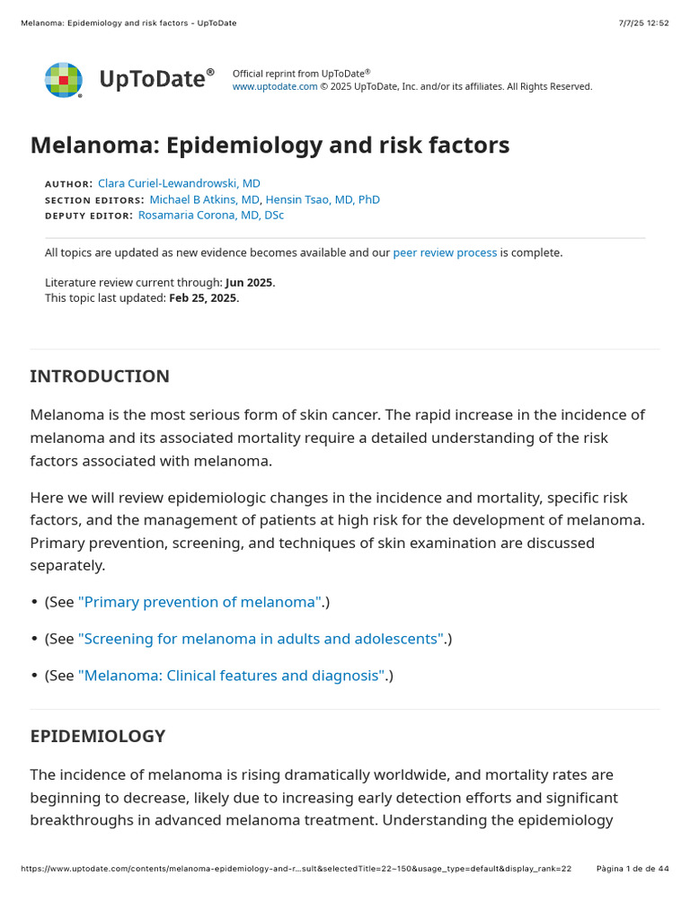 Melanoma Epidemiology & Risk Factors | PDF | Melanoma | Ultraviolet