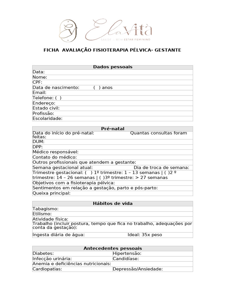 Avaliação Fisioterapia Pélvica Gestante | PDF | Gravidez | Músculo