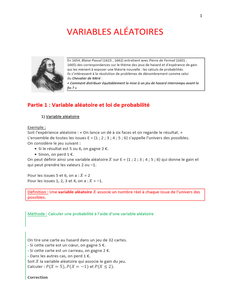 Variables aléatoires et probabilités expliquées | PDF | Espérance ...