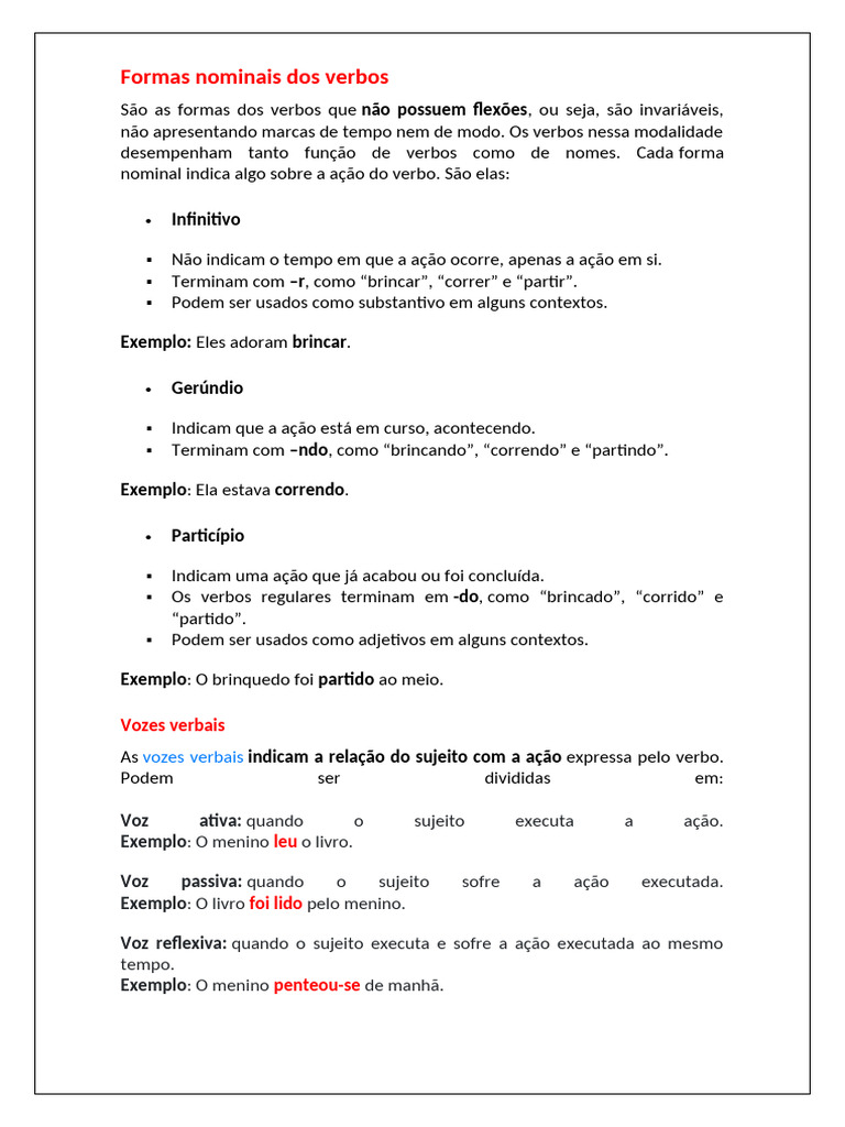 Formas Nominais e Vozes Verbais | PDF
