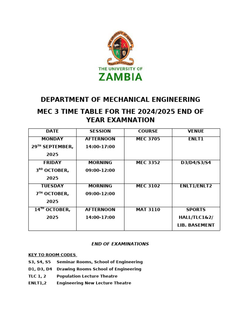 MEC 3 Exam Timetable 2024/2025 | PDF