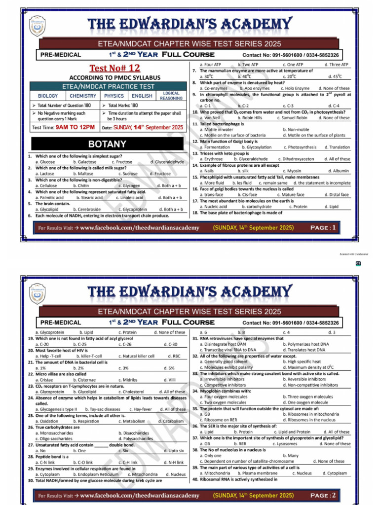 EDWARDIAN's Test 12 (1st & 2nd Year Full Course) 14th September 2025 ...