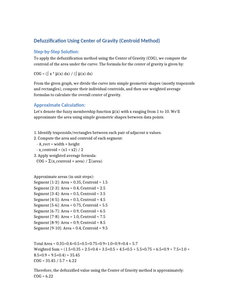 Center of Gravity Defuzzification Method | PDF