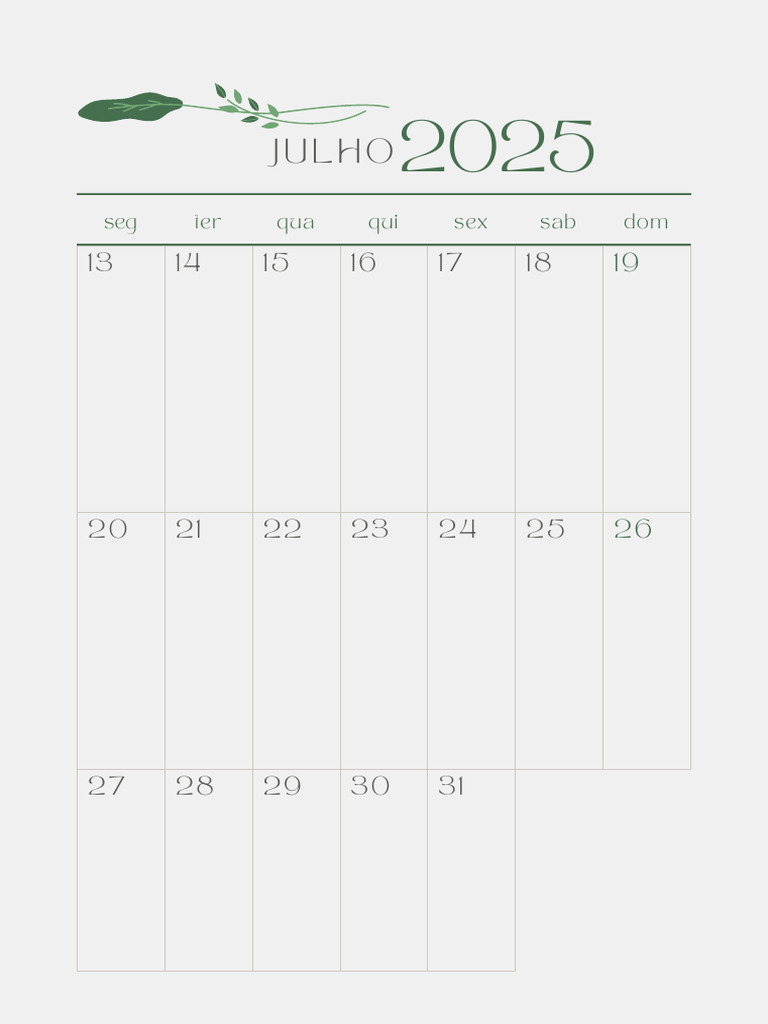 Calendário de Julho de 2025 | PDF